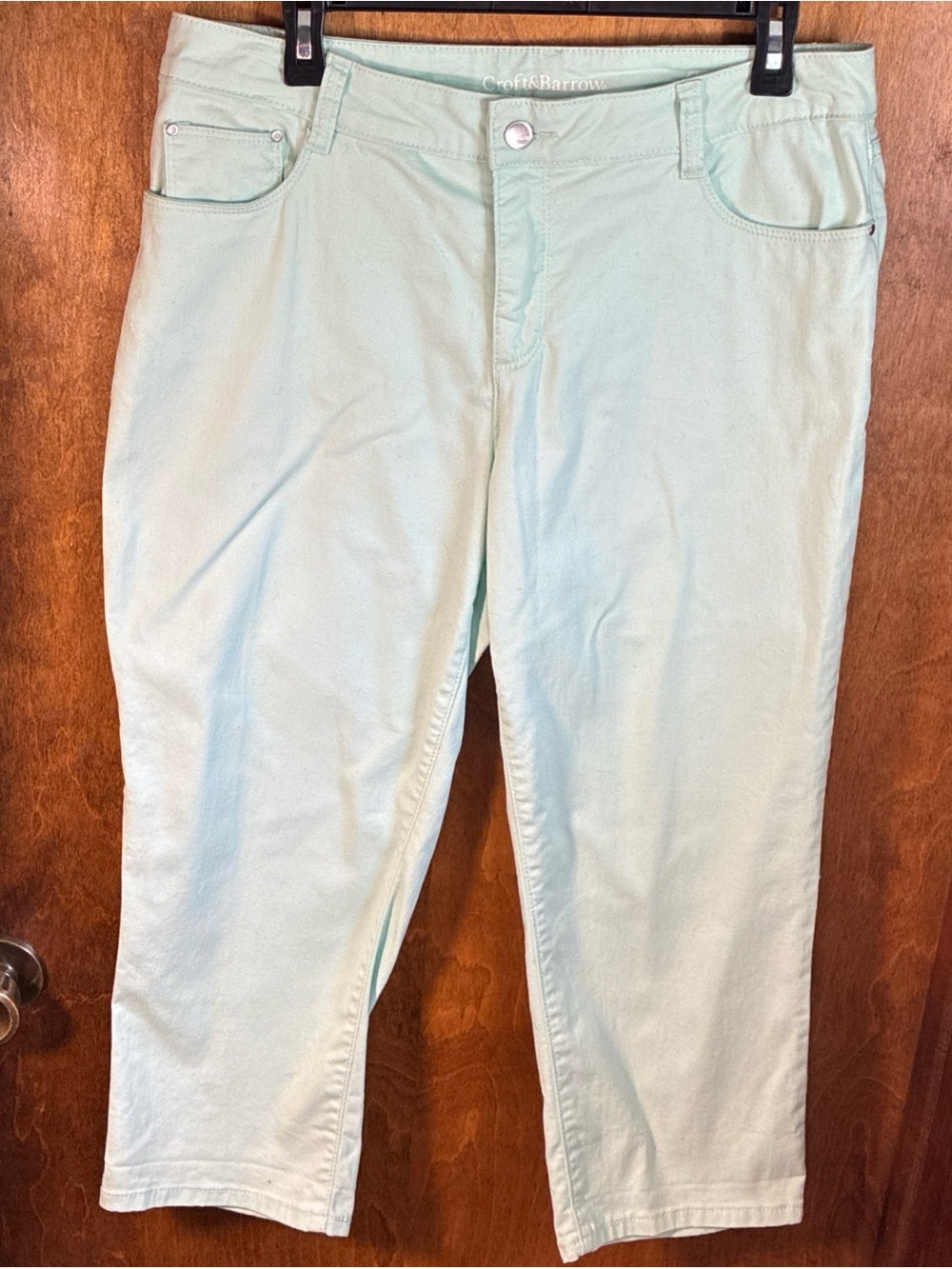 Croft & Barrow Classic Fit Stretch Capri Sz12 Mint Green 5 Pocket Travel Comfort